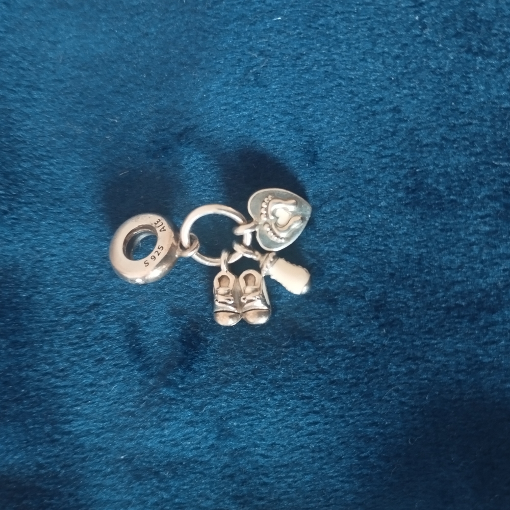 Silver Charm with Baby Shoes and Heart